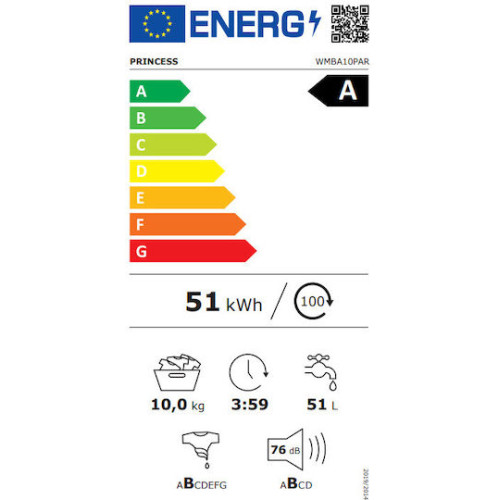 Princess WMBA10PAR Πλυντήριο Ρούχων 10kg 1400 Στροφών Inverter White Princess WMBA10PAR Πλυντήριο Ρούχων 10kg 1400 Στροφών Inverter White