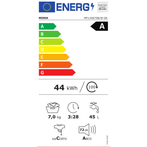 Midea MF110W70B/W-GR Πλυντήριο Ρούχων 7kg 1200rpm Inverter Λευκό | Ενεργειακή Κλάση A Midea MF110W70B/W-GR Πλυντήριο Ρούχων 7kg 1200rpm Inverter Λευκό | Ενεργειακή Κλάση A