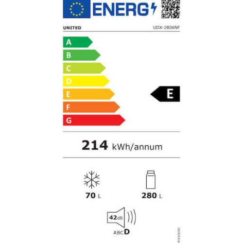 United Ψυγείο Δίπορτο 350lt NoFrost Υ151.7xΠ59.9xΒ65.8εκ. Inox UDX-2806NF United Ψυγείο Δίπορτο 350lt NoFrost Υ151.7xΠ59.9xΒ65.8εκ. Inox UDX-2806NF