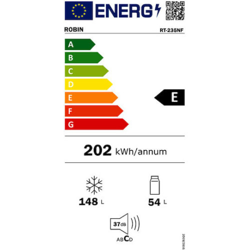 ROBIN RT-235NF Ψυγειοκαταψύκτης 202Lt No Frost Λευκός Inverter 147cm ROBIN RT-235NF Ψυγειοκαταψύκτης 202Lt No Frost Λευκός Inverter 147cm